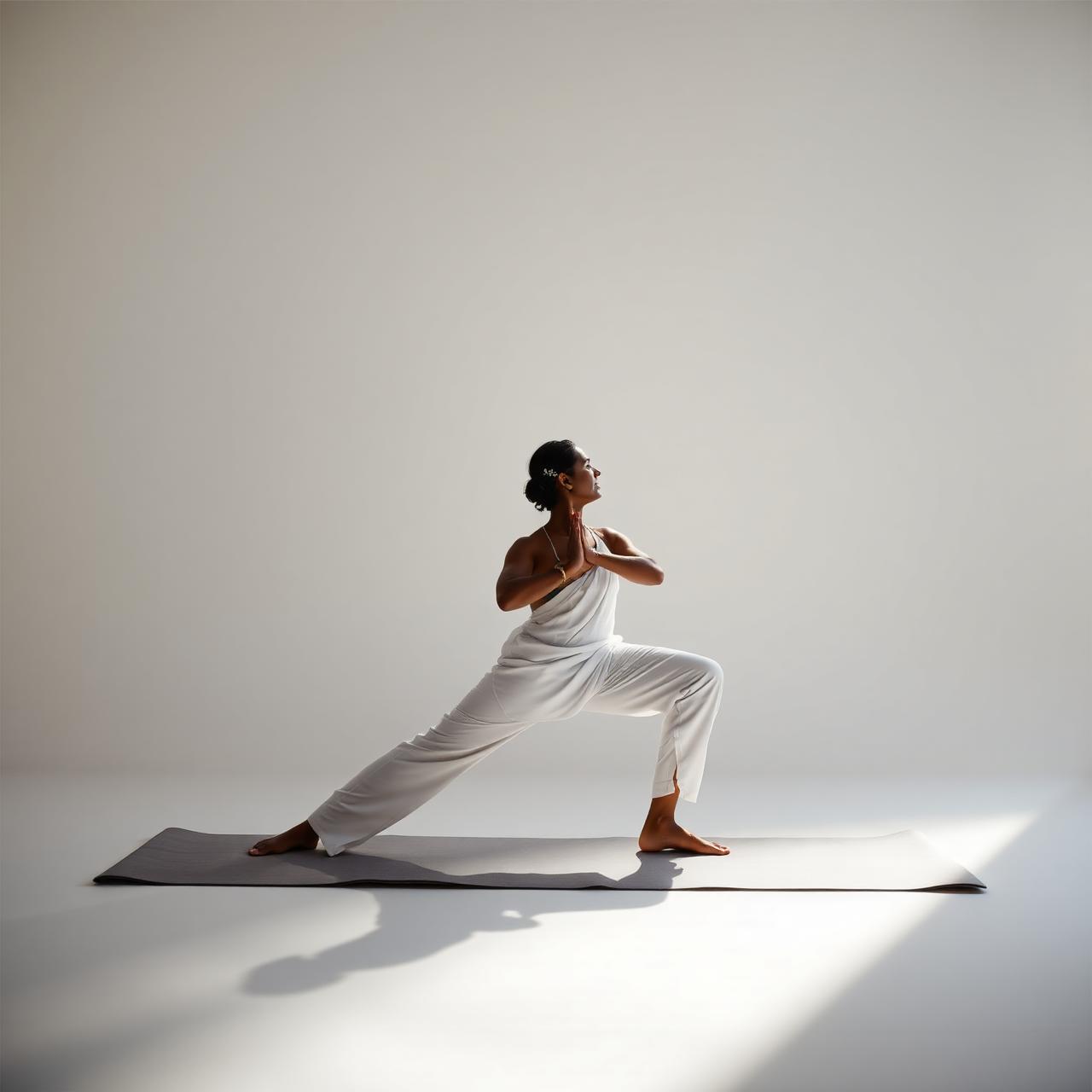 Indian yoga instructor in warrior pose
